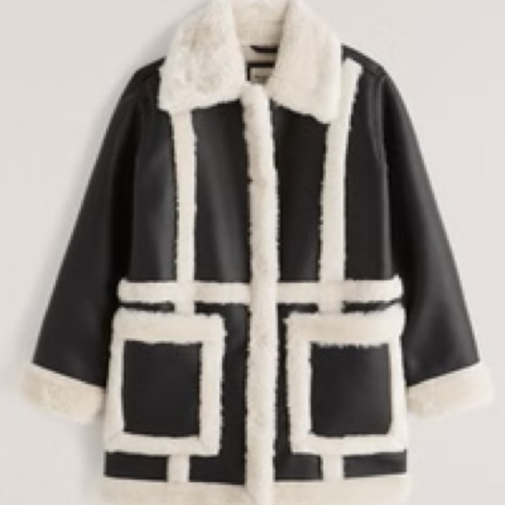 Abercrombie & Fitch Sherpa-Lined Leather Coat